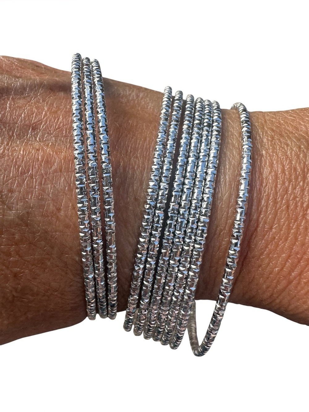 10 Piece Textured Silver Bangle Bracelet Set